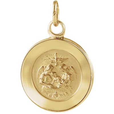 Curata 14k Yellow Gold 18mm Round Baptism Pendant Medal Necklace, 16"