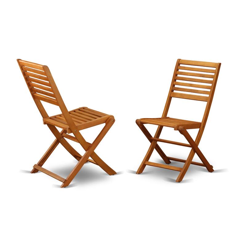 East West Furniture Cameron Foldable Outdoor Dining Chairs - Acacia Wood, Set of 2, Natural Oil