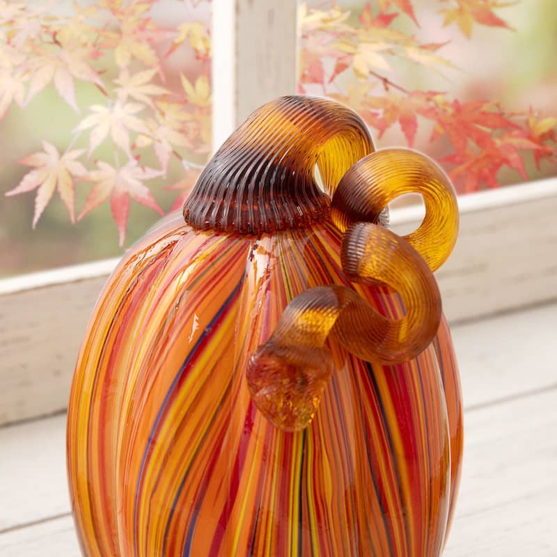 Glitzhome Multi Striped Fall Harvest Glass Pumpkins Halloween Thanksgiving Festival Decorations