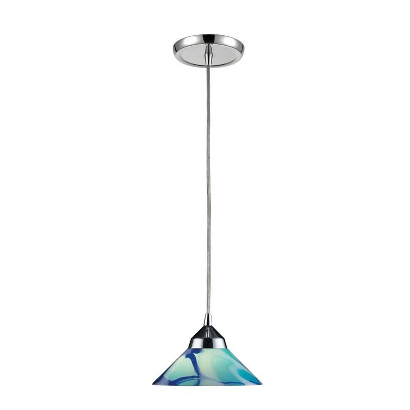 Refraction 7-inch Wide 1-Light Pendant in Polished Chrome with Caribbean Glass - 7in W x 7in D x 4in H - Caribbean Glass