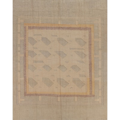 Hand Woven Oriental 100% Jute Carpet Southwestern Modern Peach Kilim Area Rug - 9' 5'' X 8' 4''