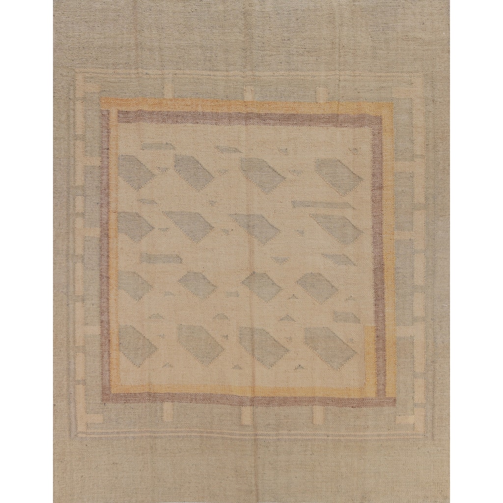 Hand Woven Oriental 100% Jute Carpet Southwestern Modern Peach Kilim Area Rug - 9' 5'' X 8' 4''