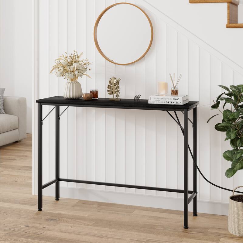 Console Table with Outlet & USB Ports Narrow Sofa Table - Black
