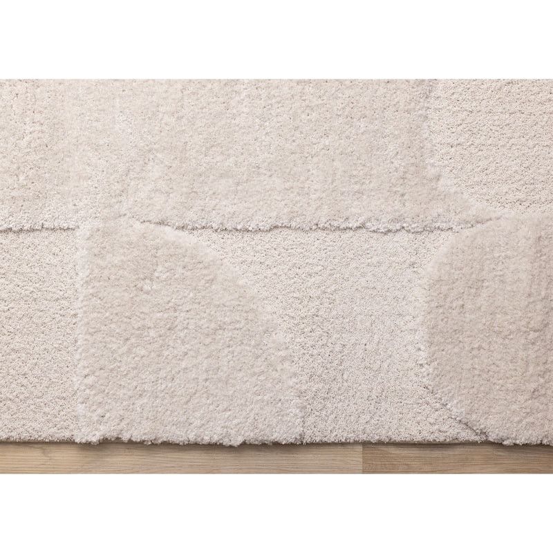 Luxurious Neutral White Overlapping Blocks Soft Textured Rug