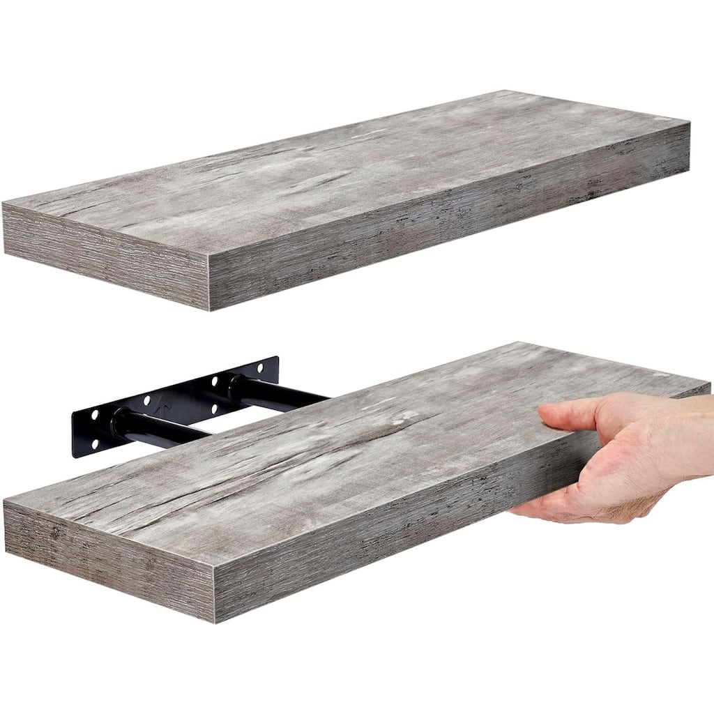 Floating Shelf Set Rustic Wood Hanging Rectangle Wall Shelves (2-Pack) - 16.25" L x 5.50" W X 1.50" H