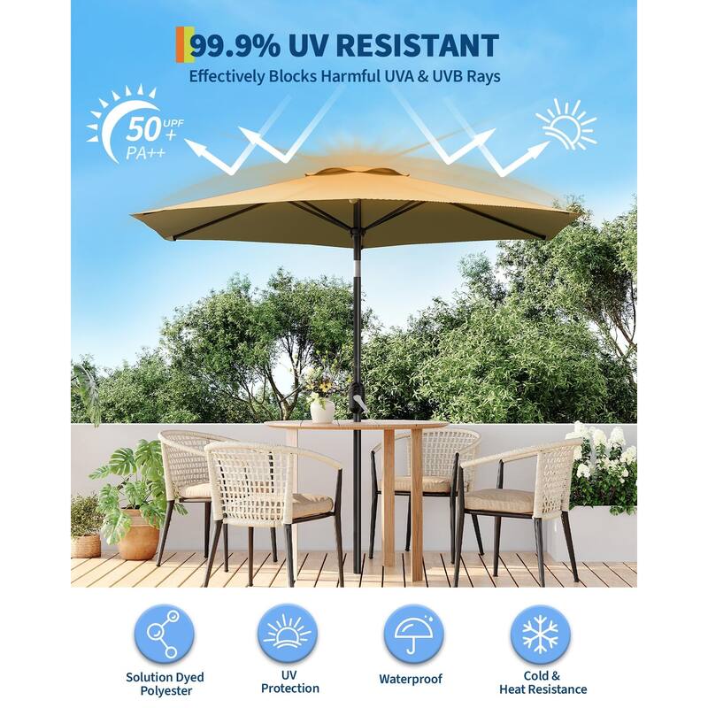 Coromose 9FT Outdoor Patio Umbrella, 8 Sturdy Ribs, for Garden, Poolside, Deck - Beige