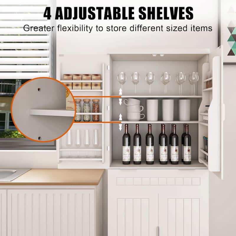 71" Farmhouse Pantry Cabinet - Adjustable Shelves & Drawer
