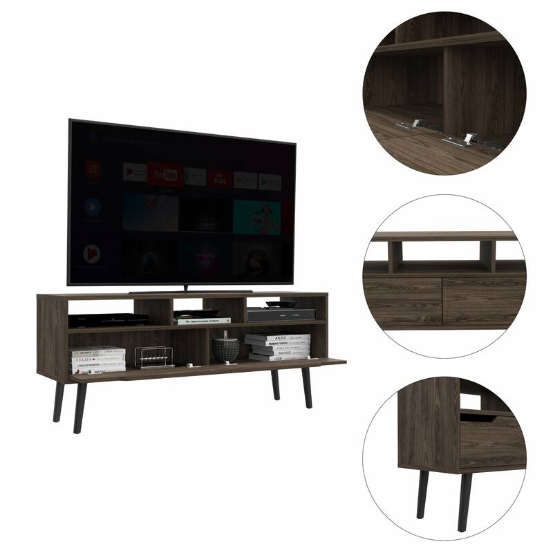 Modern 54" TV Console with Open Shelves Cabinets and Cable Management Space-Saving Storage for Living Room or Office
