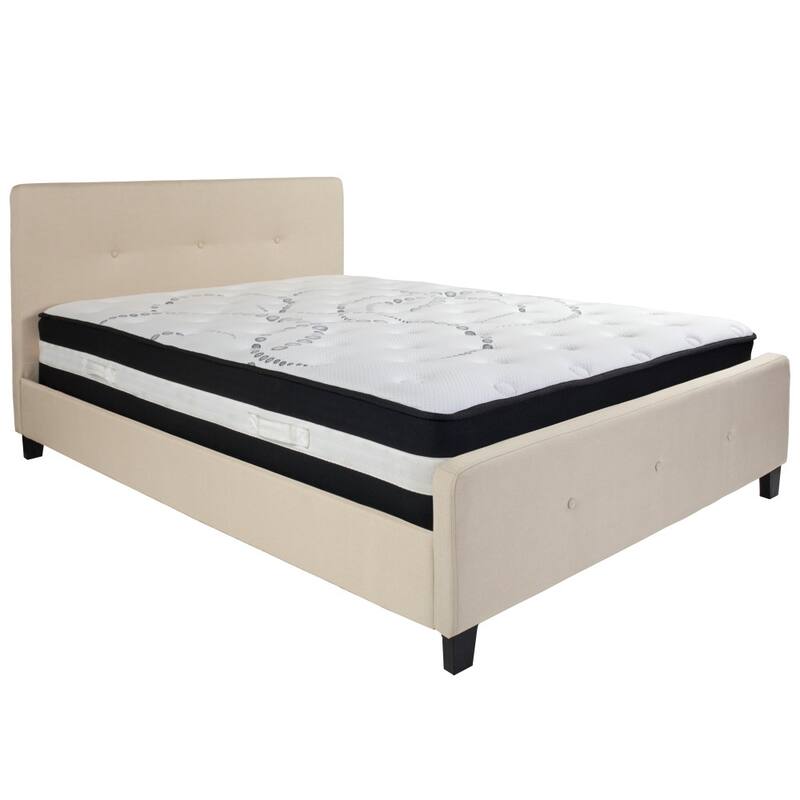 Button Tufted Upholstered Platform Bed with Pocket Spring Mattress