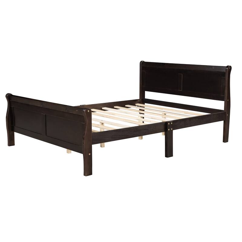 Queen Size Wood Platform Bed with Headboard and Wooden Slat Support