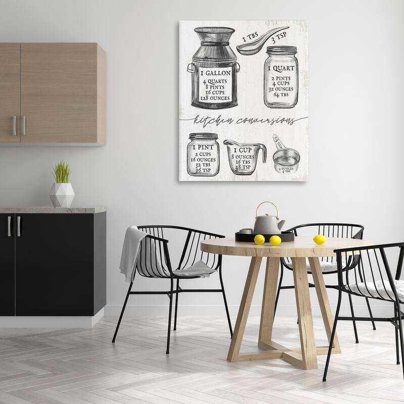 Stupell Kitchen Conversion Chart Neutral Grey Word Drawing Design Canvas Wall Art, Proudly Made in USA