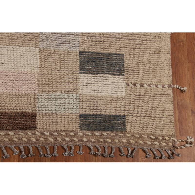 All-Over Checkered Moroccan Area Rug Handmade Wool Carpet - 8'9"x 11'11"