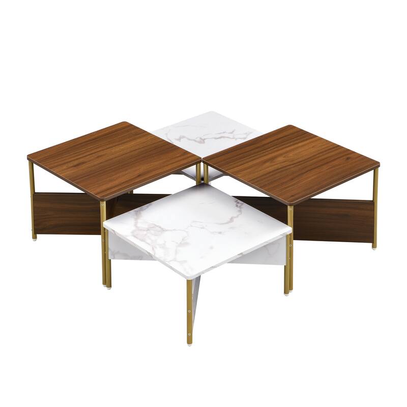 Roomfitters Set of 4 Nesting Coffee Tables, Modular Square Faux Marble Accent Tables