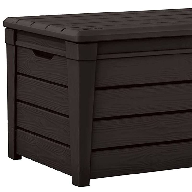 Keter Brightwood Weatherproof Resin Patio Deck Storage Box Bench, Brown (2 Pack) - 40