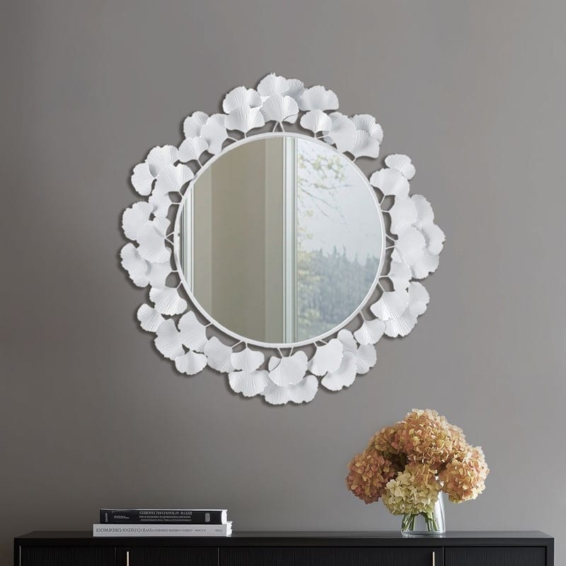 30.5" Ginkgo Leaf Round Wall Mirror 30.5 Inch Martha Stewart - White