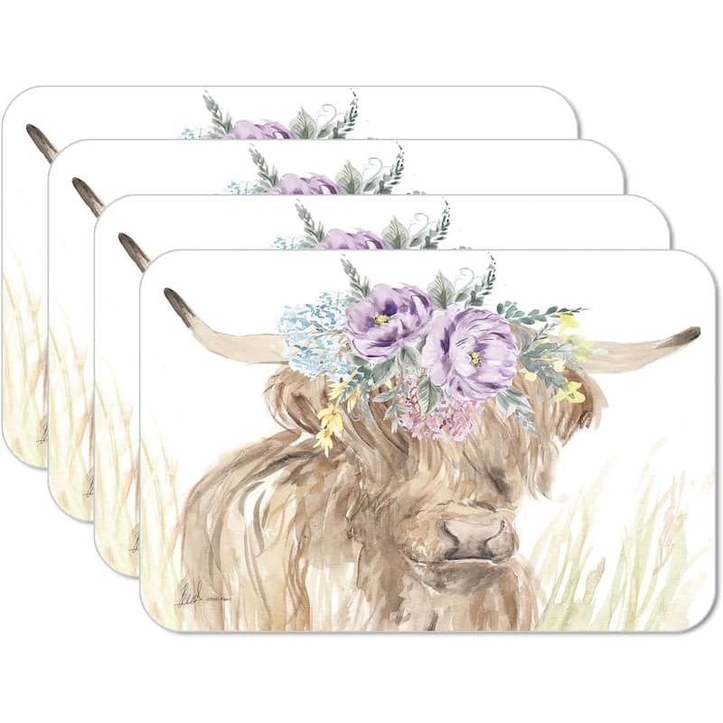 Home On The Range 4 Pack Reversible Easy Care Flexible Plastic Placemats Made in The USA BPA Free Easily Wipes Clean - Multi