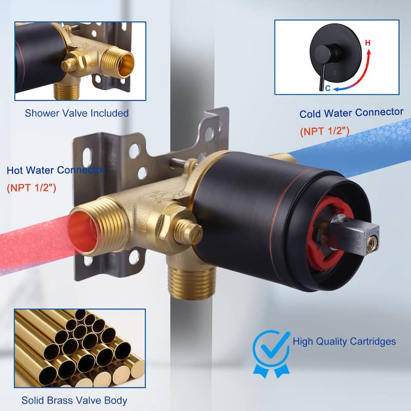 WOWOW Single Handle 5-Spray Patterns Shower Faucet with Valve