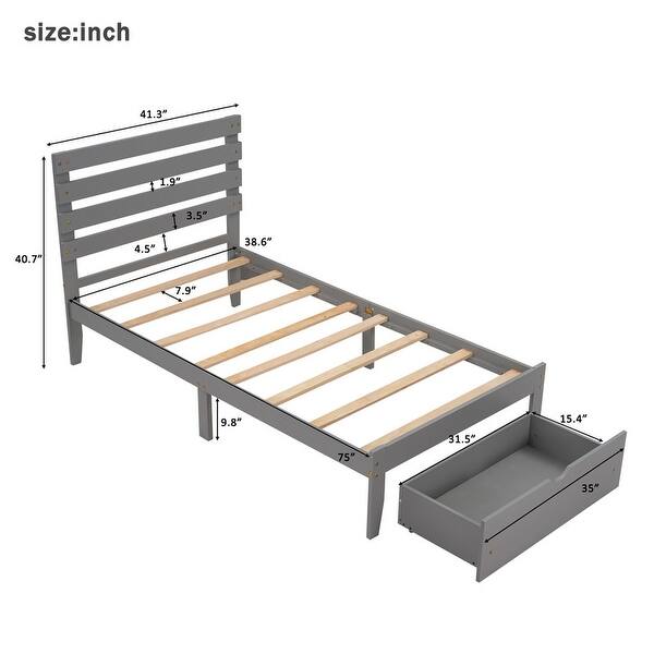 Twin Size Wooden Platform Bed with Drawer,Gray - Bed Bath & Beyond ...