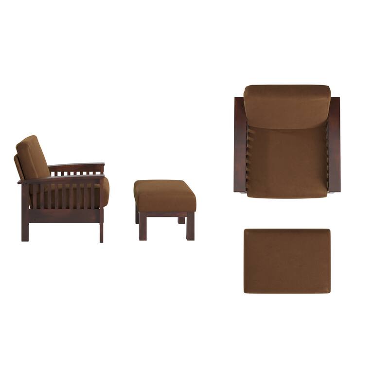 Sigulda Mission-Style Wood Accent Chair with Ottoman