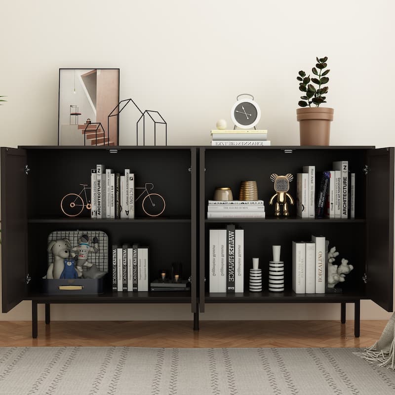 Modern Black Wood Sideboard Buffet Accent Bedroom Media Hallway Curio Kitchen Hutch Storage Cabinet Home Furniture