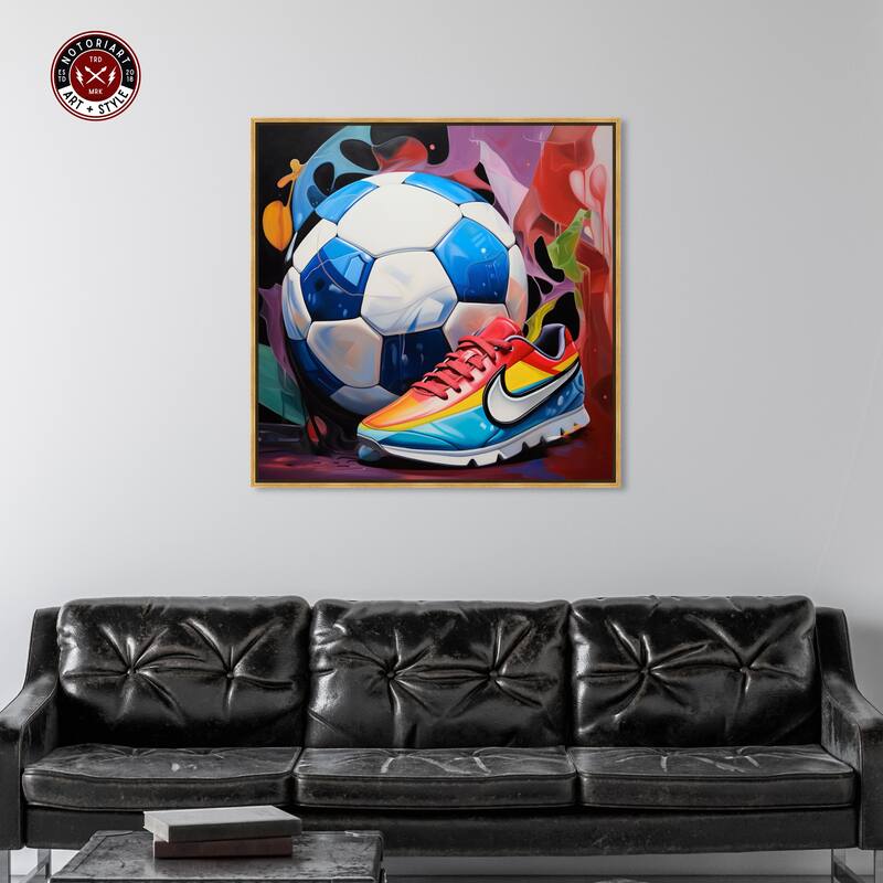 Notoriart Colorful Soccer Sneaker Splash Framed Soccer 1 Piece Canvas Wall Art