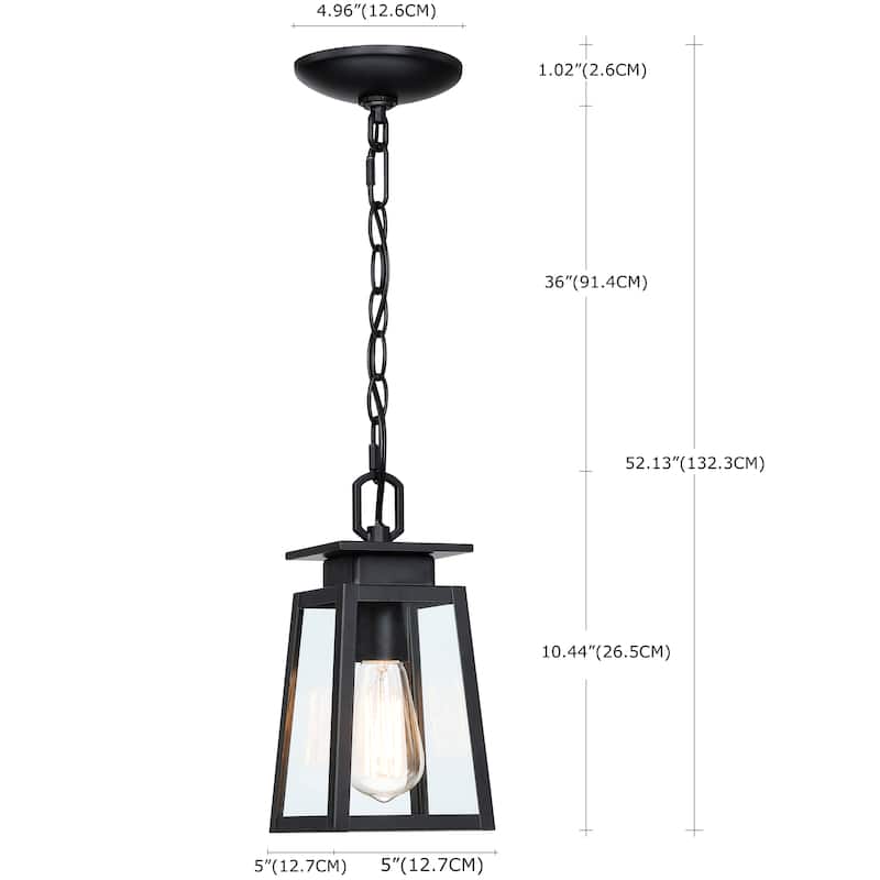 1-Light Black Outdoor/Indoor Pendant - 5"x5"x10.43"
