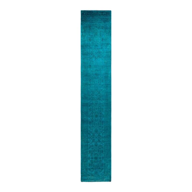 Contemporary Overdyed Wool Hand Knotted Runner - 2' 5" x 14' 3"