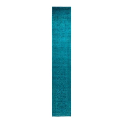 Contemporary Overdyed Wool Hand Knotted Runner - 2' 5" x 14' 3"