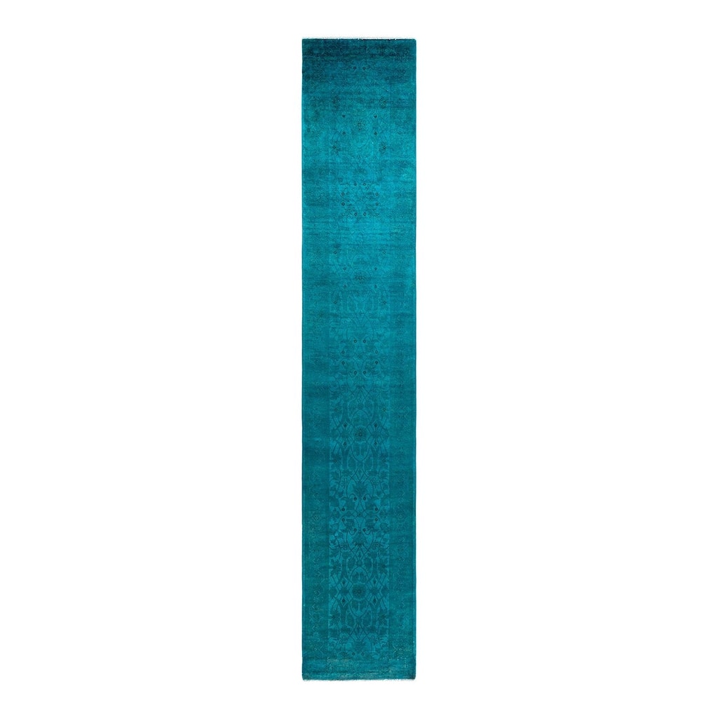 Contemporary Overdyed Wool Hand Knotted Runner - 2' 5" x 14' 3"