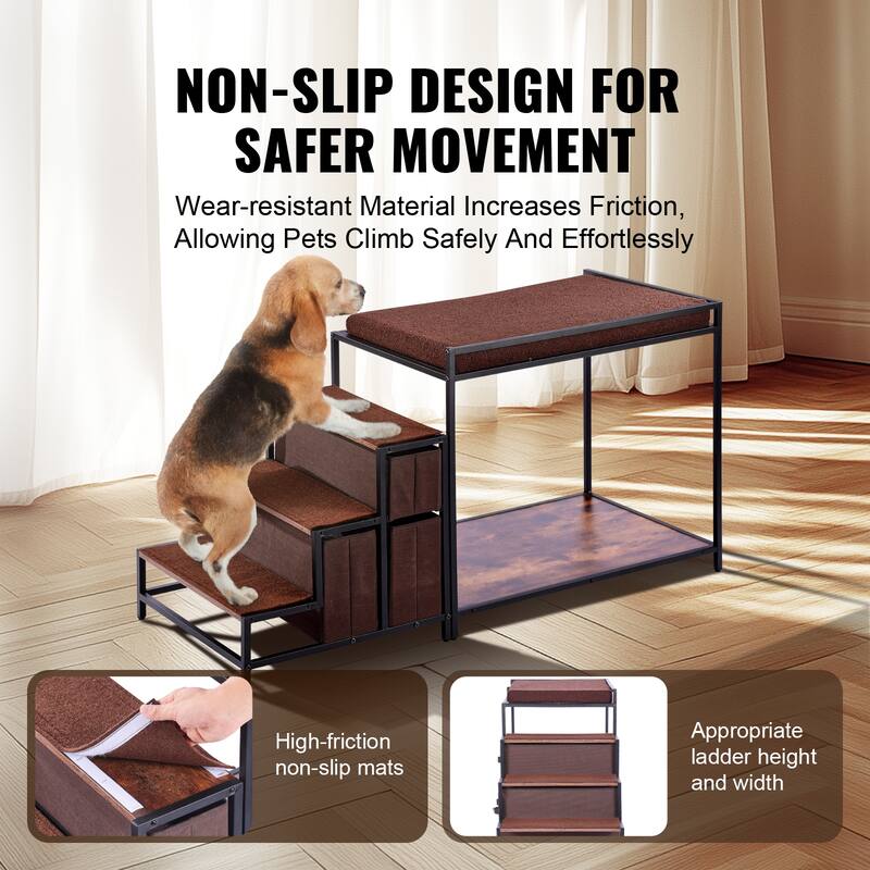 Pet Bunk Bed with Removable Stairs, Dog/Cat Window Perch with Storage, Multi-Level Bed Window Perch Dog Bedside Sleeper Couch