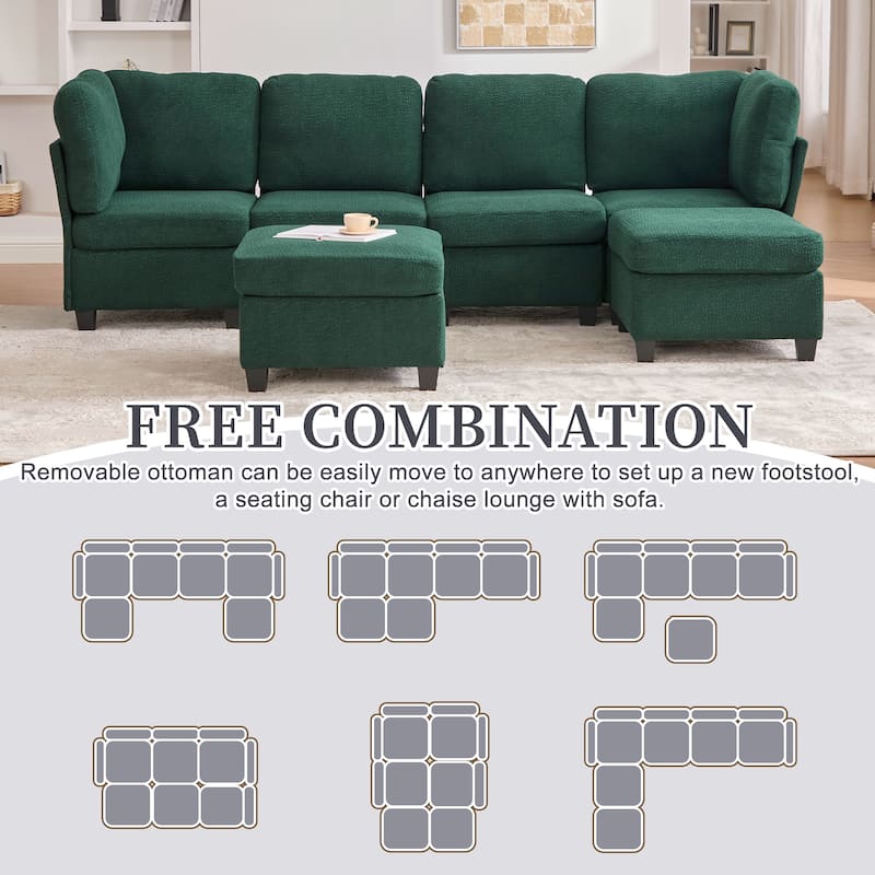 HOMEFUN 6-Seat Polyester Upholstered U-Shaped Modular Storage Sleeper Sectional Sofa with Storage Ottoman