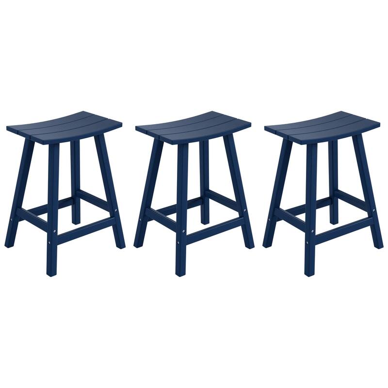 Polytrends Laguna Hdpe All Weather Outdoor Patio 24" Saddle Seat Counter Stool (Set Of 3)