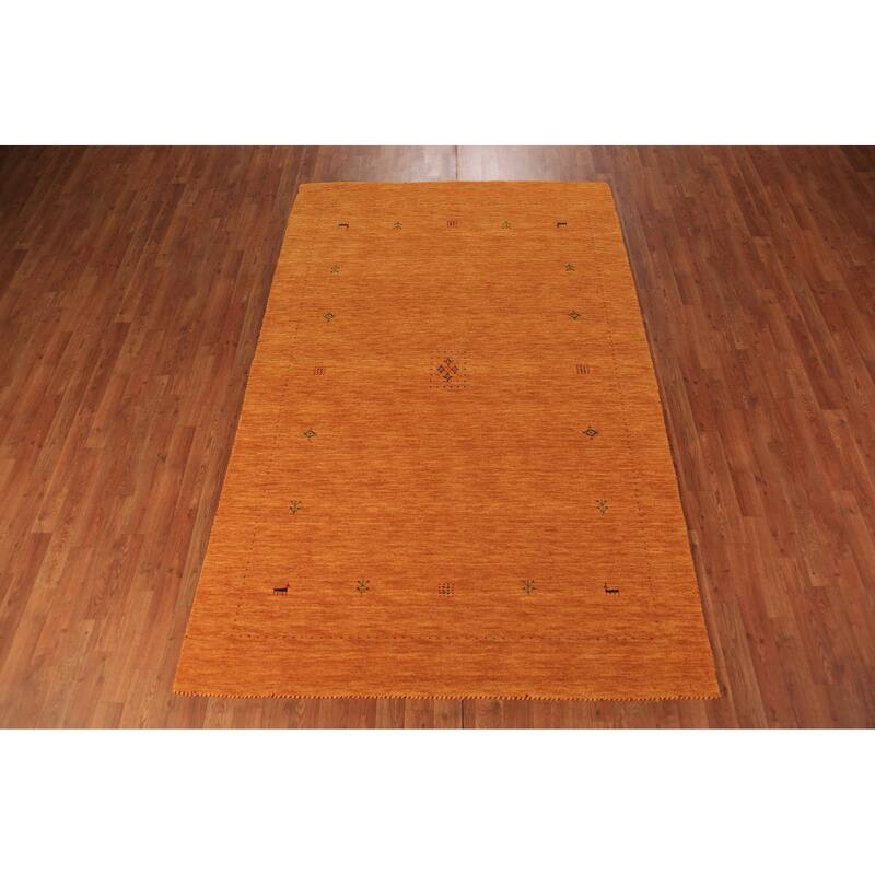 Orange Gabbeh Modern Area Rug Hand-Knotted Wool Carpet - 5'3" x 8'0"