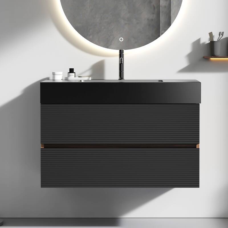 GDFStudio - Grace Floating Bathroom Vanity with Solid Surface Sink and Soft-Close Storage
