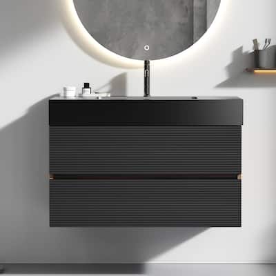 Wall Mounted Bathroom Vanity with Solid Surface Sink and Soft Drawers