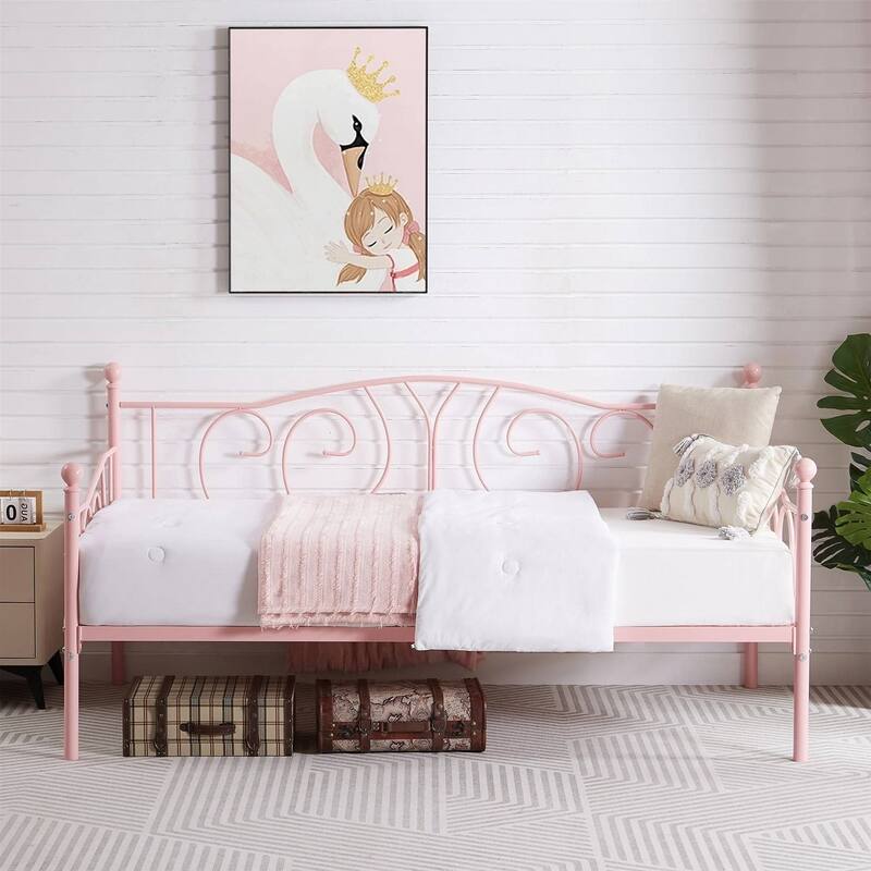 Twin size Victorian Black Metal Daybed Frame - 350 lbs. Weight Capacity - Pink