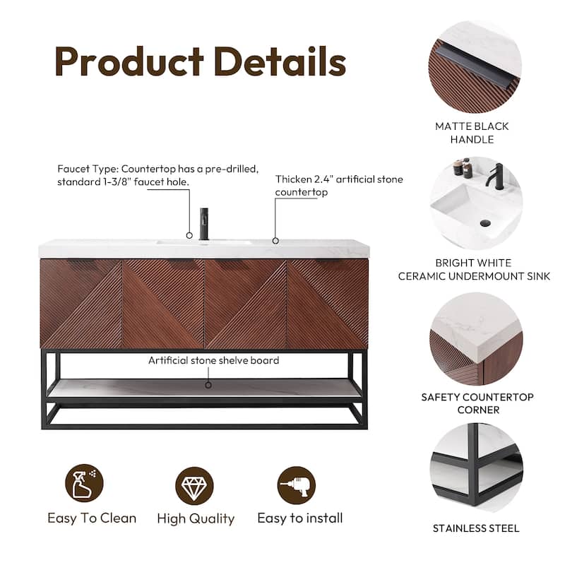 Mahon Single Bath Vanity with Composite Stone Top and Mirror