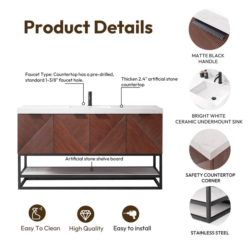 Mahon Single Bath Vanity with Composite Stone Top without Mirror