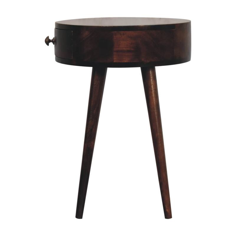 HomeRoots 22" Walnut Solid Wood Round One Drawer Nightstand