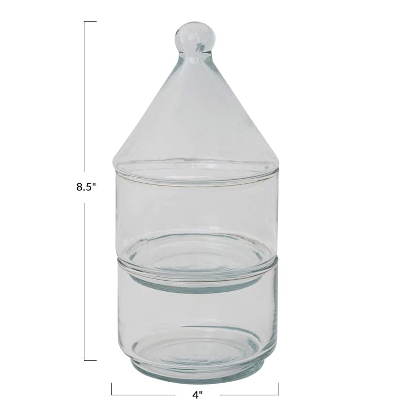 Hand-Blown Glass Stackable Jars with Lids - 4.0"L x 4.0"W x 8.5"H