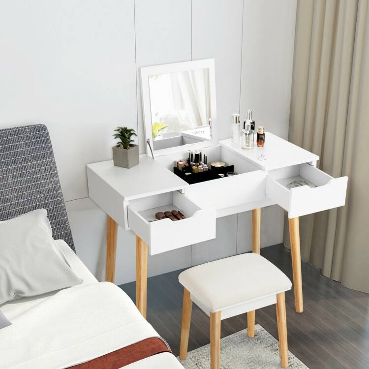 Makeup Vanity Table Set with Flip Top Mirror and 2 Drawers - 35.5" x 16" x 30" (L x W x H)