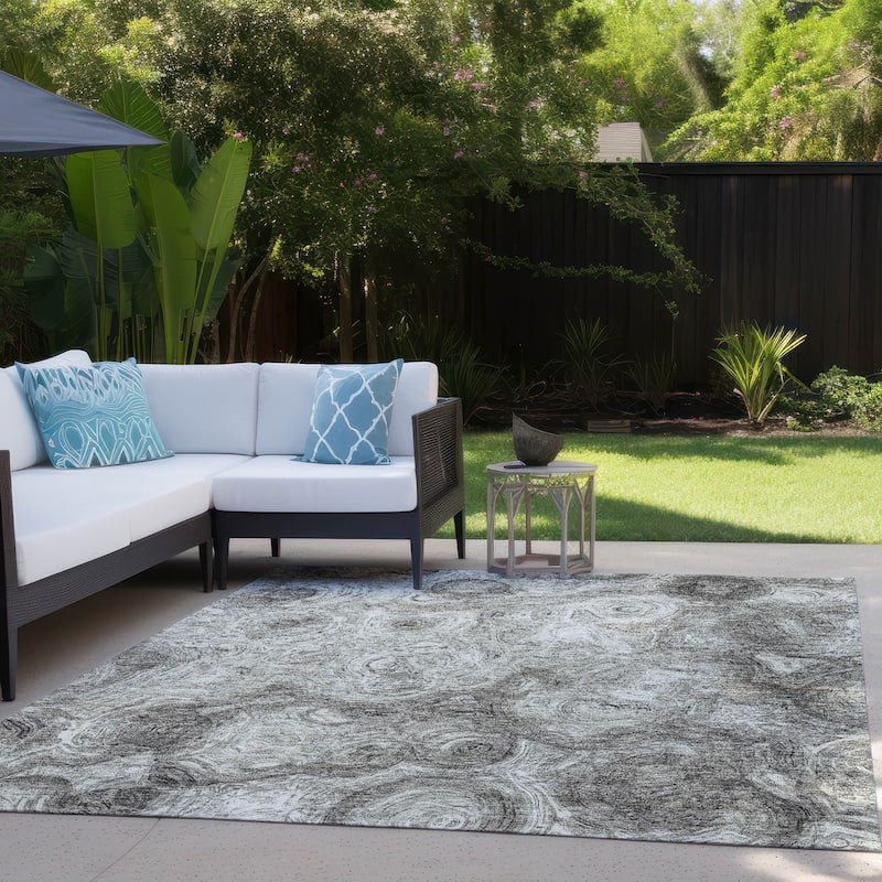 Machine Washable Indoor/ Outdoor Chantille Abstract Waves Rug