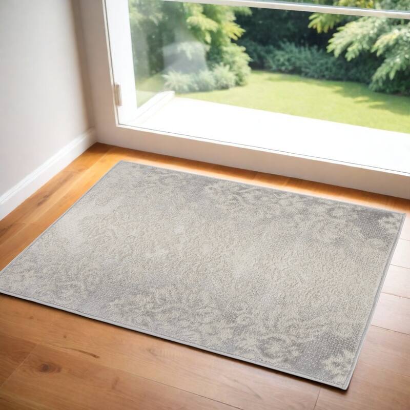 Distressed Non Skid Stain Resistant Low Pile Area Rug - 36' X '24' X '0.25 - 36' X '24' X '0.25 - Gray - Rectangle
