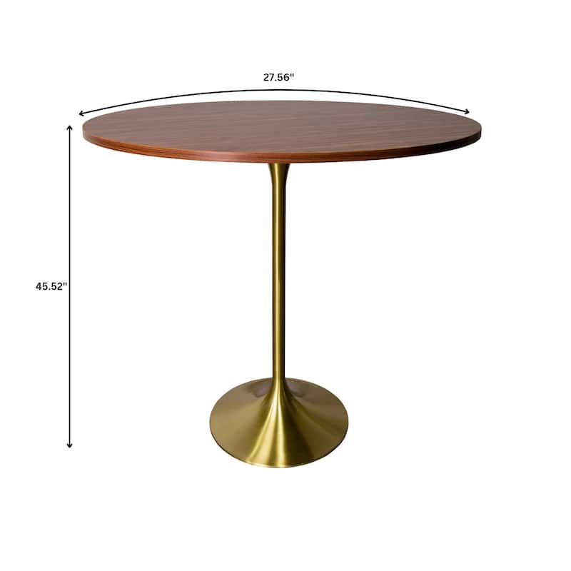LeisureMod Verve 27" Round Dining Table with MDF Wood TableTop and Brushed Gold Base for Kitchen & Dining Room