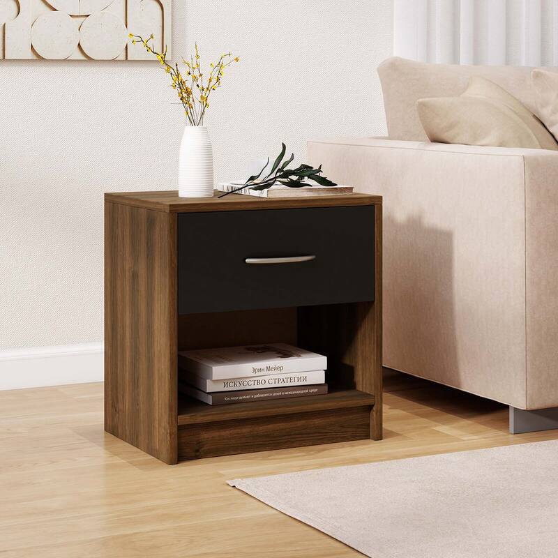 Costway Modern Nightstand Bedside Table with Drawer Open Storage Shelf