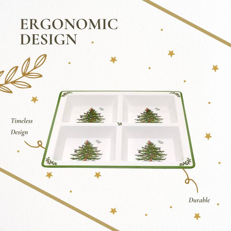 Spode Christmas Tree Melamine 4 Section Tray - 13.5" L x 13.5" W