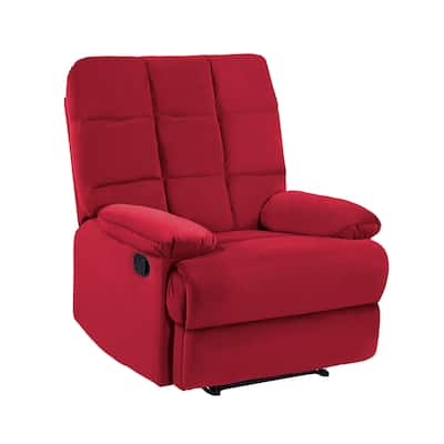 Patty 36 Inch Manual Recliner Chair, Soft Cushion, Red Velvet, Solid Wood