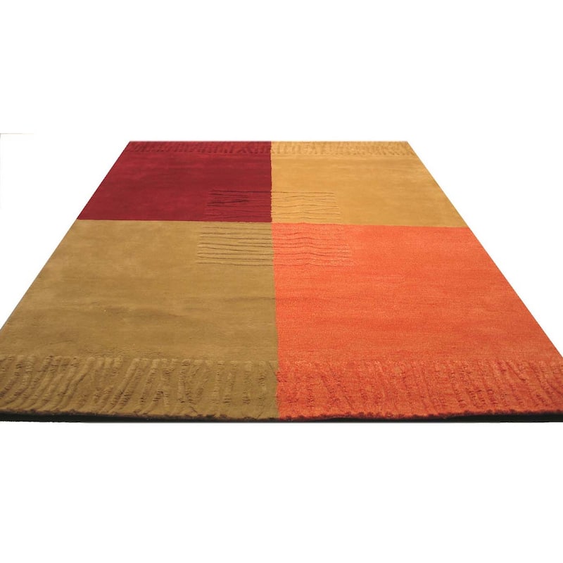 EORC Hand-tufted Wool Multi New Red Modern Rug