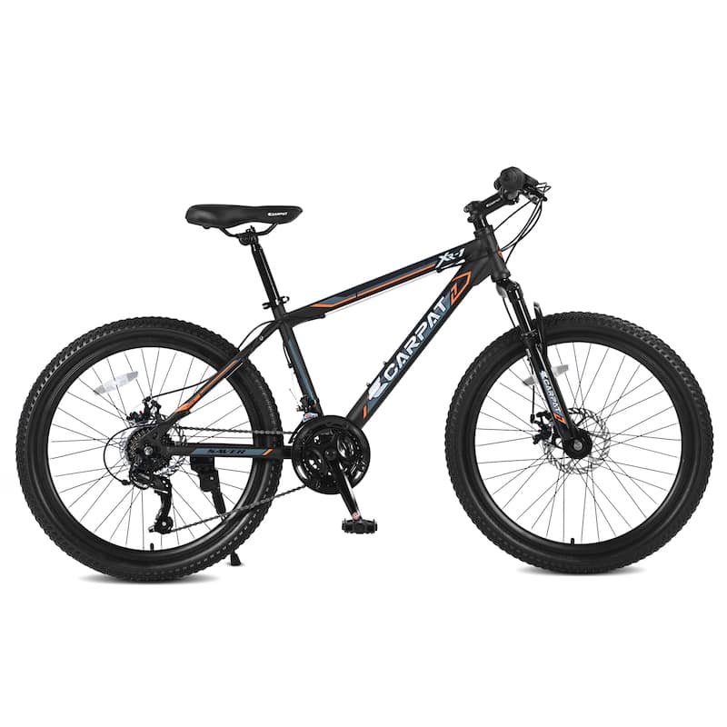 24 Inch Mountain Bike Boys Girls,Steel Frame,Shimano 21 Speed Mountain Bicycle with Daul Disc Brakes and Front Suspension MTB