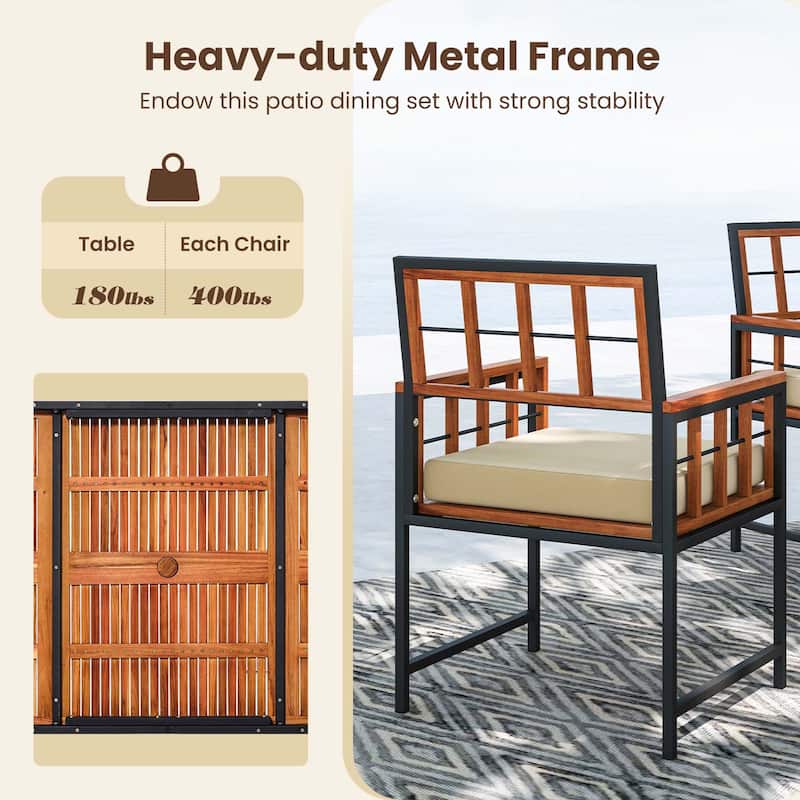 7 PCS Patio Dining Set Outdoor Acacia Wood Table and Chairs Set